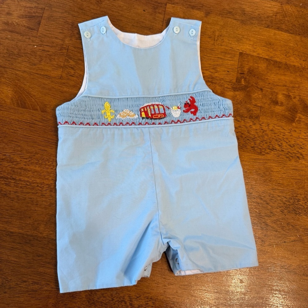 Nola Smocked Light Blue Romper New Orleans Smocked Embroidery size 9 months